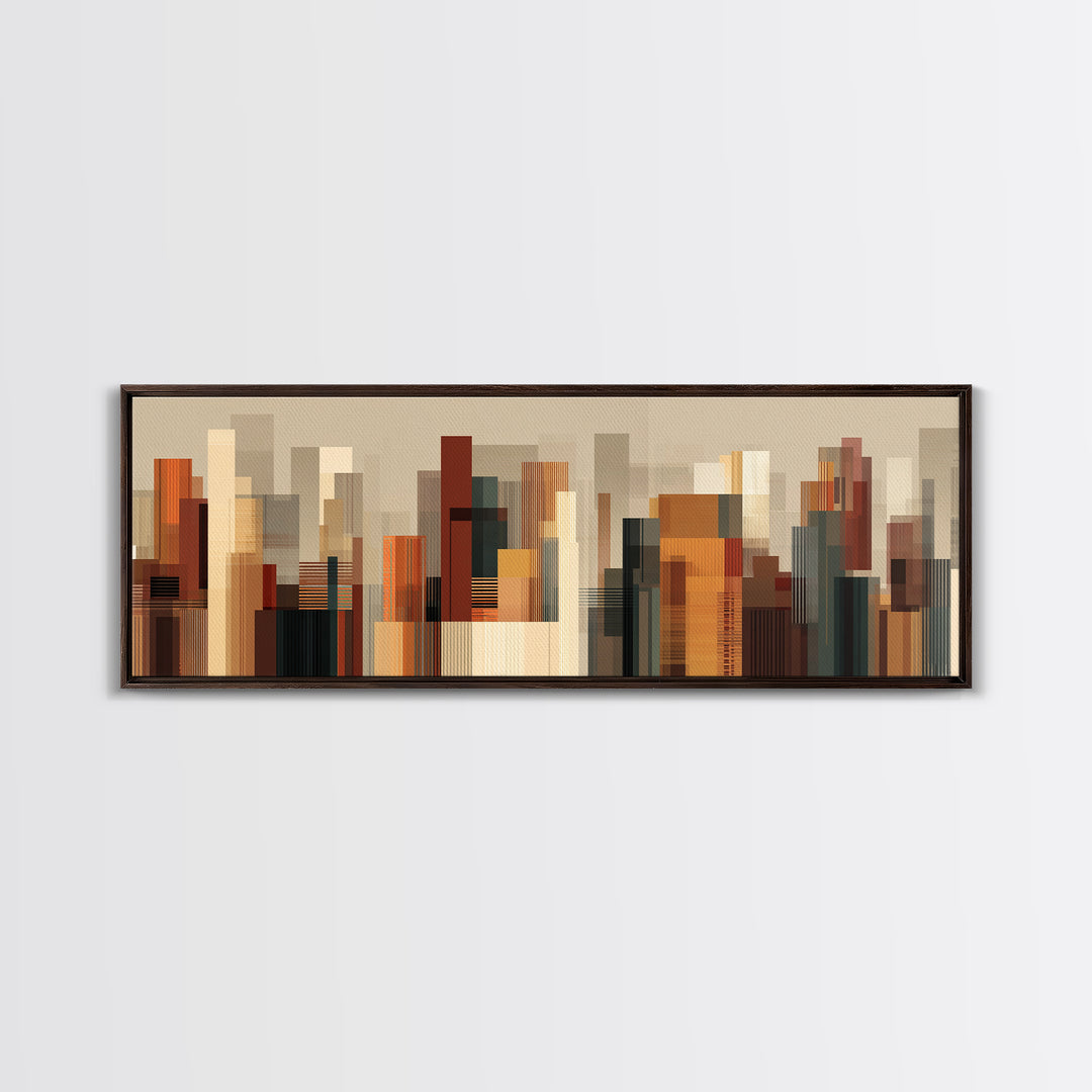 Warm Terracotta Abstract Skyline Wall Art, Modern Geometric City Print, Midcentury Modern Decor, Statement Office Decor Gift