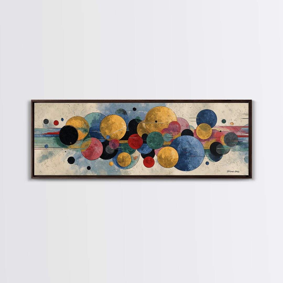 Colorful Floating Circle Abstract Canvas Print, Midcentury Modern Wall Art, Geometric Poster, Office Living Room Decor Gift