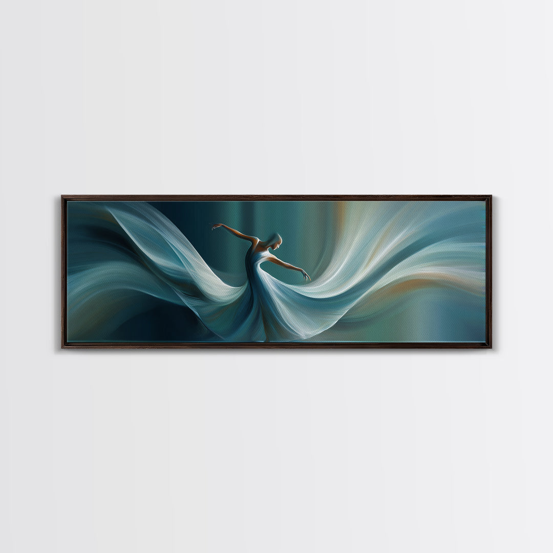 Graceful Dancer In Flowing Teal Dress Canvas Print, Elegant Modern Wall Art, Figurative Movement Poster, Bedroom Decor Gift