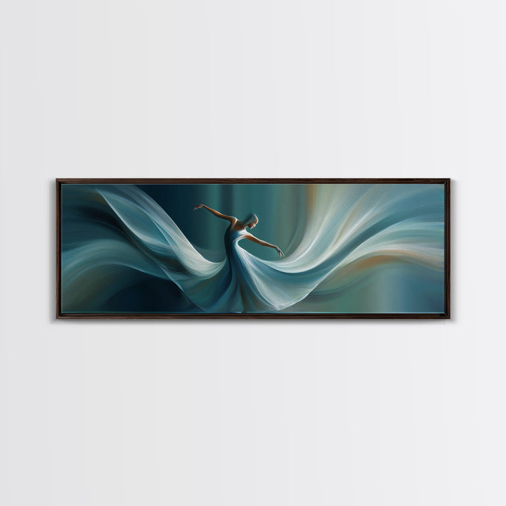 Graceful Dancer In Flowing Teal Dress Canvas Print, Elegant Modern Wall Art, Figurative Movement Poster, Bedroom Decor Gift