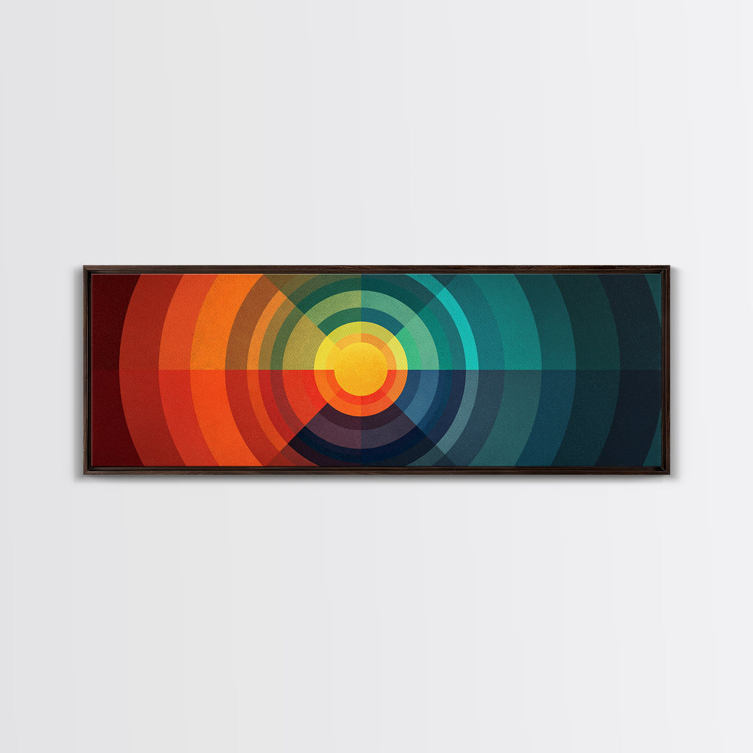 Rainbow Concentric Sunburst Canvas Print, Midcentury Modern Wall Art, Geometric Retro Poster, Colorful Bauhaus Home Decor