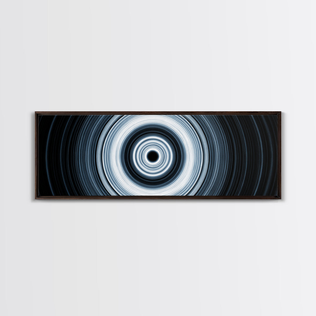 Black White Optical Circle Framed Canvas Print, Modern Abstract Art, Op Art Wall Decor, Minimalist Geometric Poster For Office