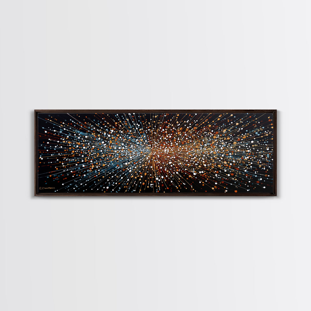 Orange Blue Particle Burst Wall Art, Abstract Modern Canvas Print, Kinetic Energy Poster, Bold Geometric Home Office Decor