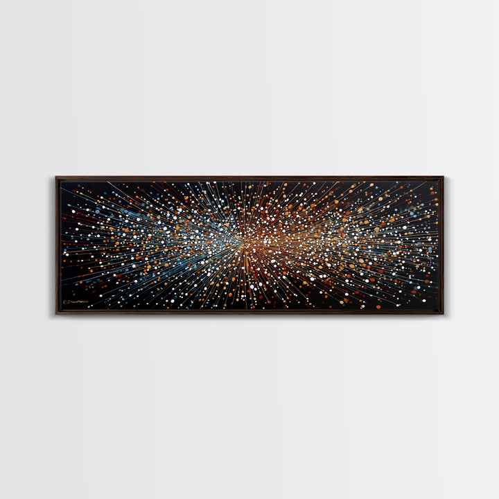 Orange Blue Particle Burst Wall Art, Abstract Modern Canvas Print, Kinetic Energy Poster, Bold Geometric Home Office Decor