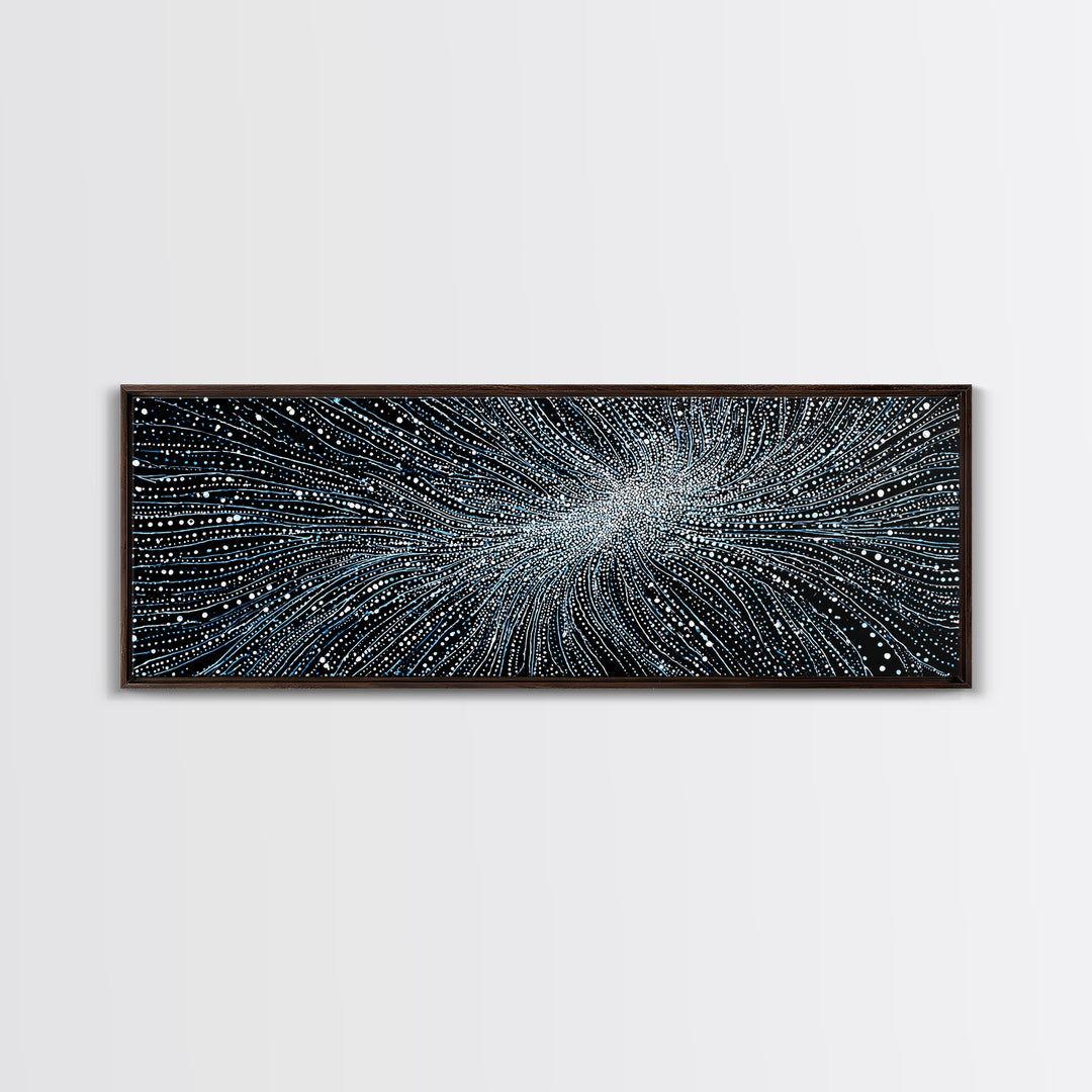 Blue White Particle Wave Canvas Print, Modern Abstract Wall Art, Digital Motion Poster, Sci Fi Space Decor For Home Office