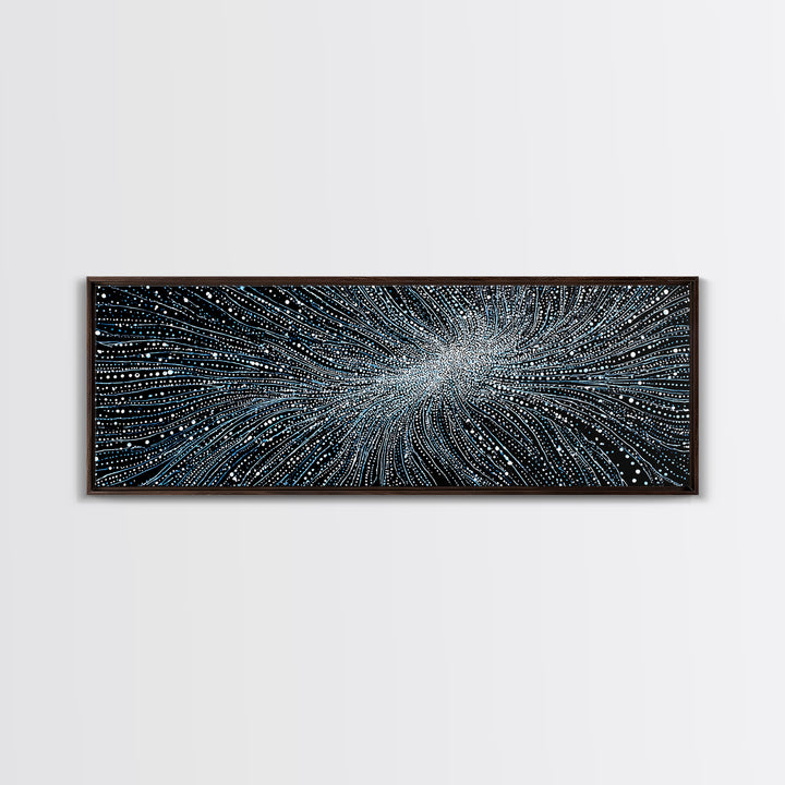 Blue White Particle Wave Canvas Print, Modern Abstract Wall Art, Digital Motion Poster, Sci Fi Space Decor For Home Office