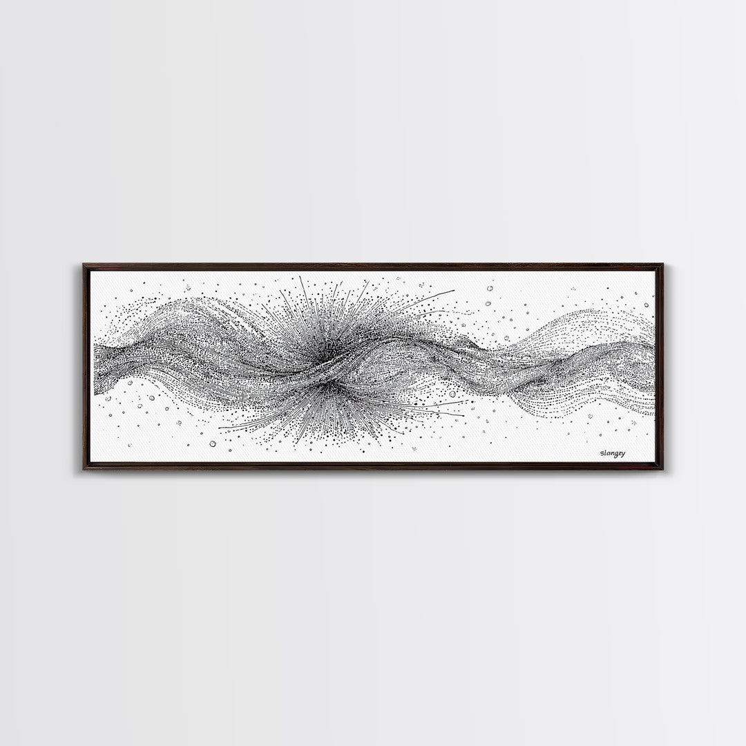 Black White Dotted Wave Wall Art, Minimalist Abstract Canvas Print, Modern Line Poster, Monochrome Office Decor For Gallery Wall
