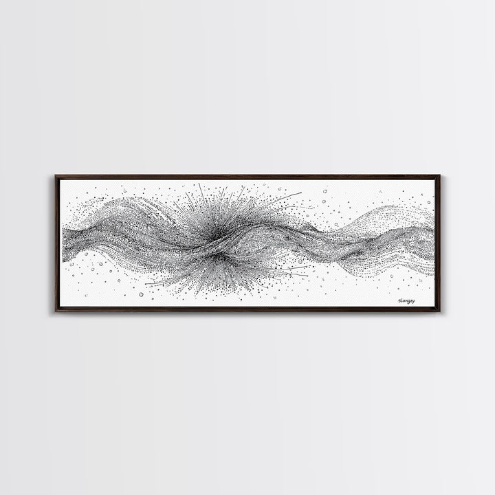 Black White Dotted Wave Wall Art, Minimalist Abstract Canvas Print, Modern Line Poster, Monochrome Office Decor For Gallery Wall