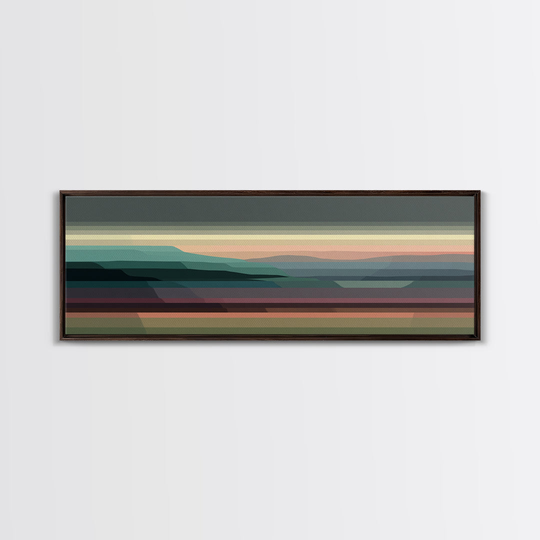 Muted Horizon Landscape Wall Art, Modern Midcentury Abstract Print, Scenic Retro Decor For Living Room And Home Office Decor