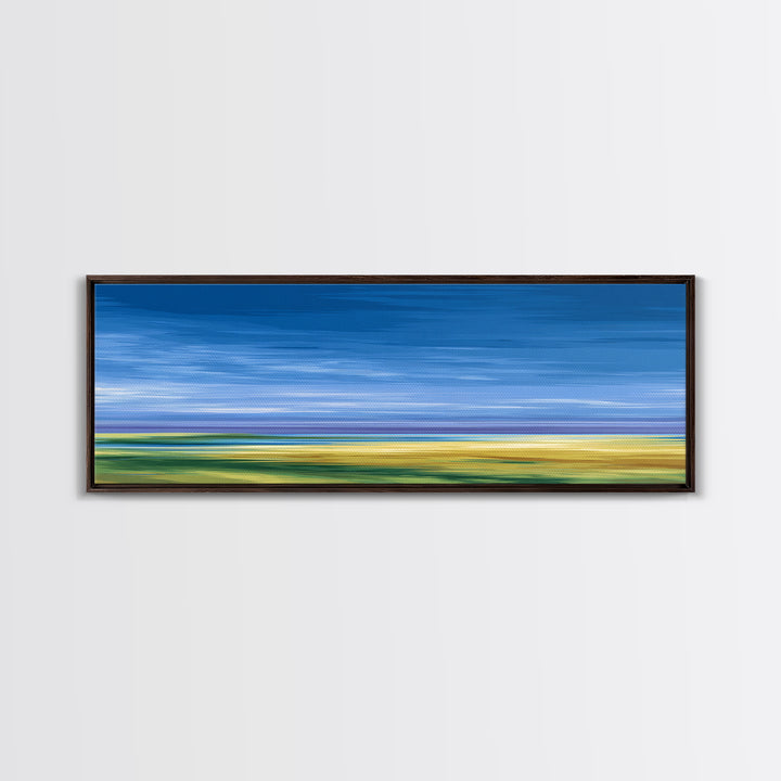 Blue Sky Prairie Abstract Wall Art, Modern Landscape Print, Minimalist Living Room Decor, Large Calm Office Artwork, Blue Home Decor