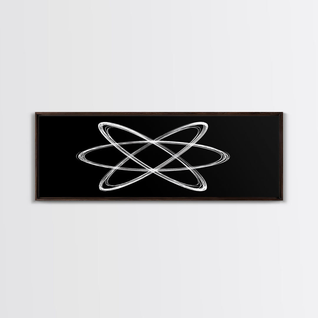 White Atomic Orbit Lines Canvas Print, Midcentury Modern Wall Art, Black And White Geometric Poster, Space Age Decor, Retro Office