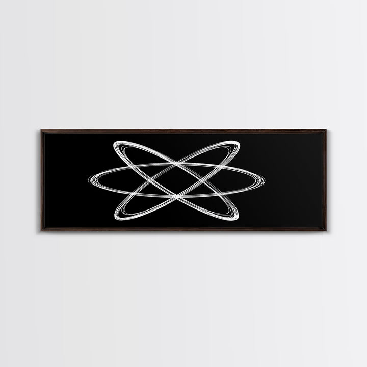 White Atomic Orbit Lines Canvas Print, Midcentury Modern Wall Art, Black And White Geometric Poster, Space Age Decor, Retro Office