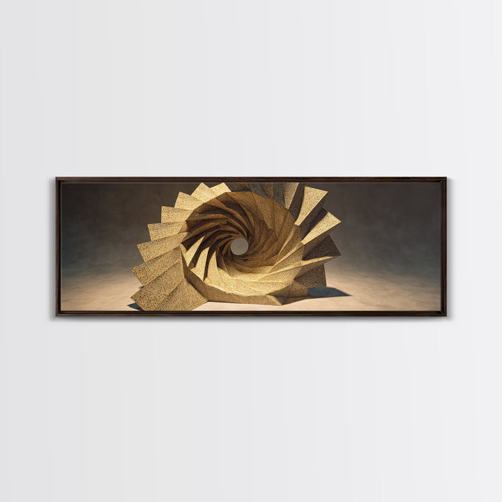 Golden Spiral Vortex Sculpture Framed Canvas Print, Modern Sculpture, Geometric Wall Art, Abstract Decor, Statement Piece
