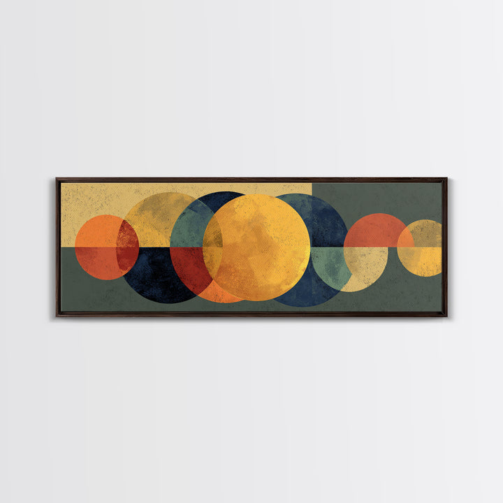 Golden Sun And Navy Circle Abstract Canvas Print, Midcentury Modern Wall Art, Geometric Living Room Decor, Retro MCM Poster