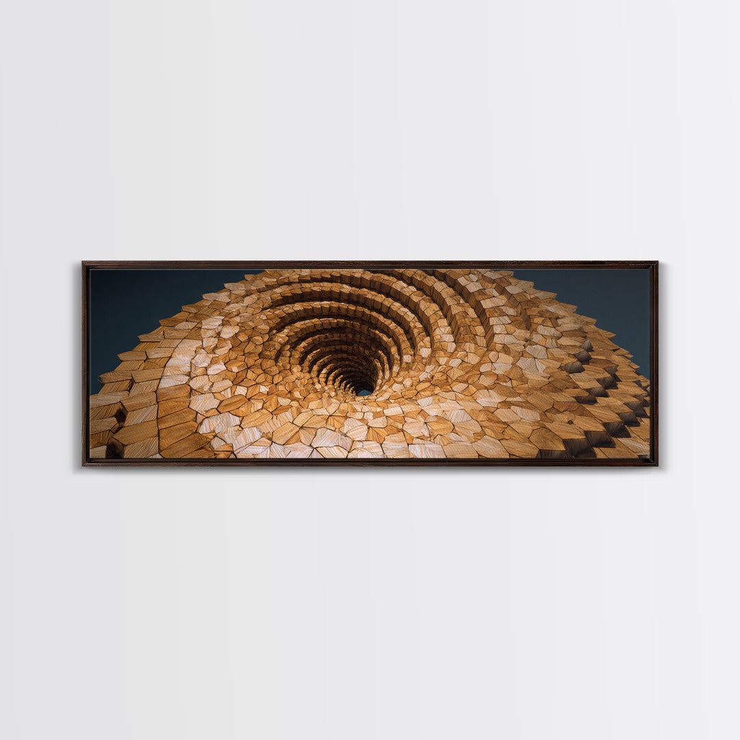 Wooden Spiral Vortex Abstract Wall Art, Midcentury Modern Art Print, Geometric Statement Decor, Large Canvas Print, Earth Tone Home Decor