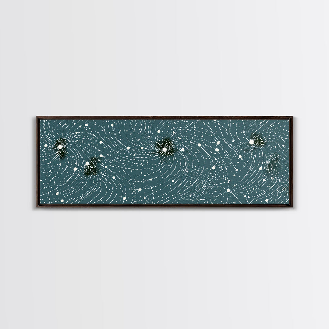 Teal Spiral Particle Field Canvas Print, Modern Abstract Art, Cosmic Geometric Wall Decor, Sci Fi Office Poster, Galaxy Art