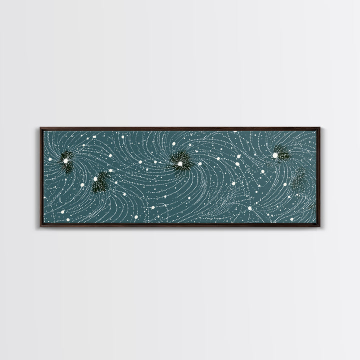 Teal Spiral Particle Field Canvas Print, Modern Abstract Art, Cosmic Geometric Wall Decor, Sci Fi Office Poster, Galaxy Art