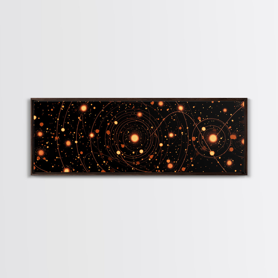 Orange Atomic Orbit Galaxy Wall Art, Mid Century Modern Abstract Science Poster, Retro Space Decor, Cosmic Home Art Print