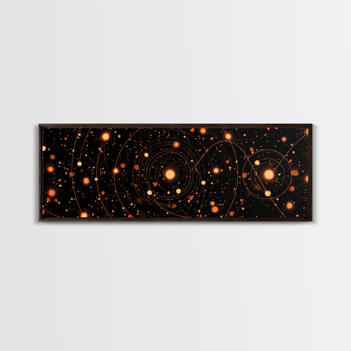 Orange Atomic Orbit Galaxy Wall Art, Mid Century Modern Abstract Science Poster, Retro Space Decor, Cosmic Home Art Print