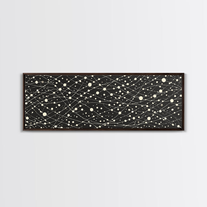 Black Cream Atomic Network Of Dots And Lines, Midcentury Modern Wall Art, Retro Abstract Poster, MCM Office Decor, Canvas Print