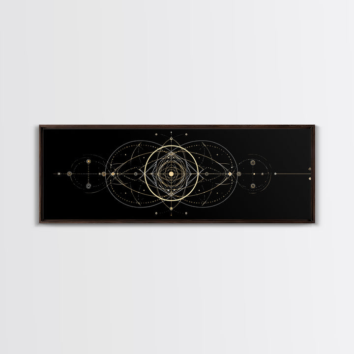 Gold Sacred Geometry Mandala On Black, Spiritual Wall Art, Modern Abstract Art Print, Celestial Framed Canvas Print, Home Decor