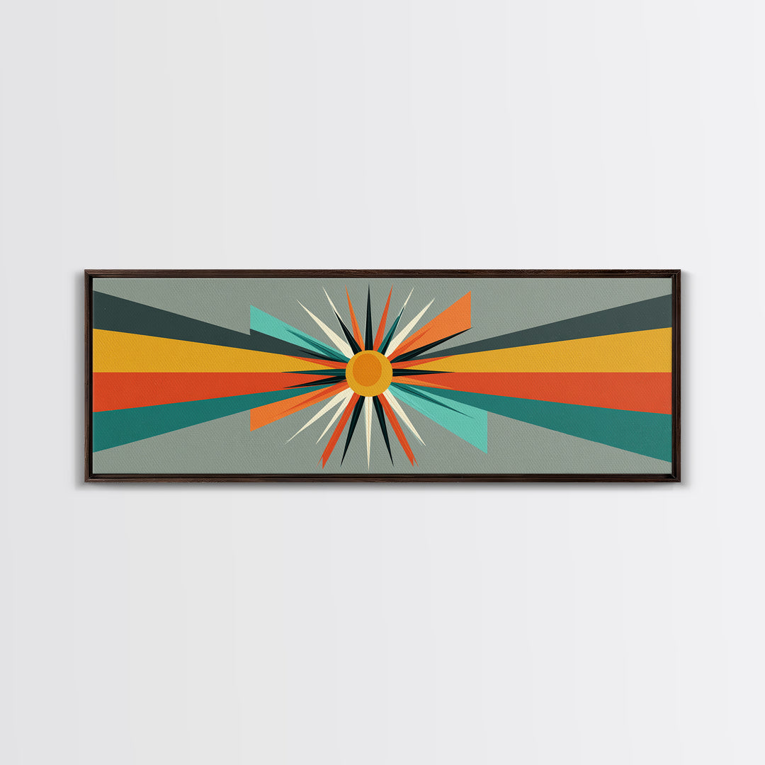 Atomic Orange Sunburst Rays Wall Art, Midcentury Modern Abstract Print, Retro Geometric Decor, MCM Living Room Poster Gift