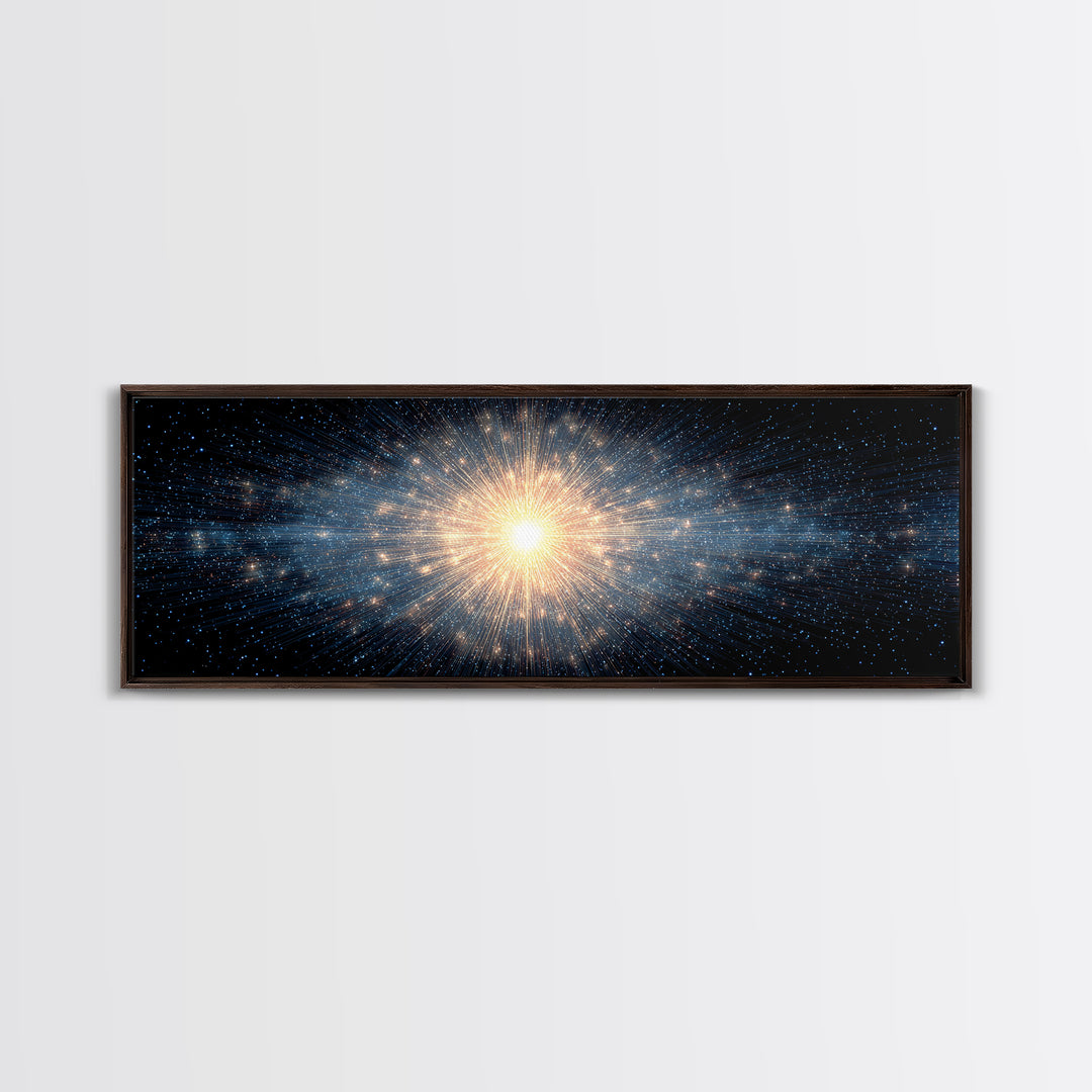 Cosmic Golden Starburst Canvas Print, Space Abstract Art, Modern Wall Decor, Sci Fi Galaxy Poster, Large Living Room Art