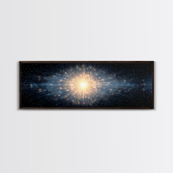 Cosmic Golden Starburst Canvas Print, Space Abstract Art, Modern Wall Decor, Sci Fi Galaxy Poster, Large Living Room Art