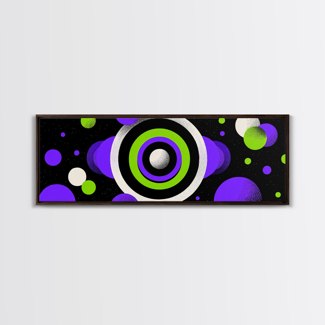 Neon Green Purple Orbit Wall Art, Cosmic Circle Abstract Print, Modern Retro Space Decor, Funky Geometric Poster Gift For Home