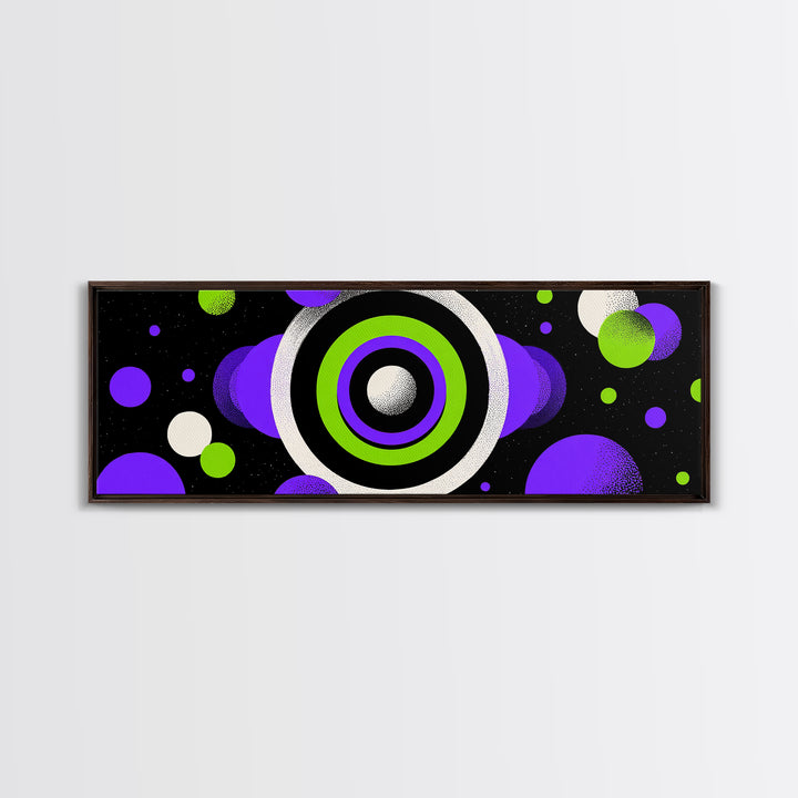 Neon Green Purple Orbit Wall Art, Cosmic Circle Abstract Print, Modern Retro Space Decor, Funky Geometric Poster Gift For Home