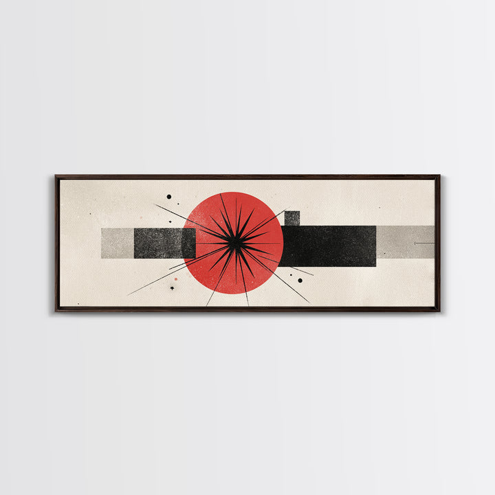 Red Black Atomic Starburst Framed Canvas Print, Midcentury Modern Wall Art, Minimal Geometric Decor, Retro MCM Poster Gift