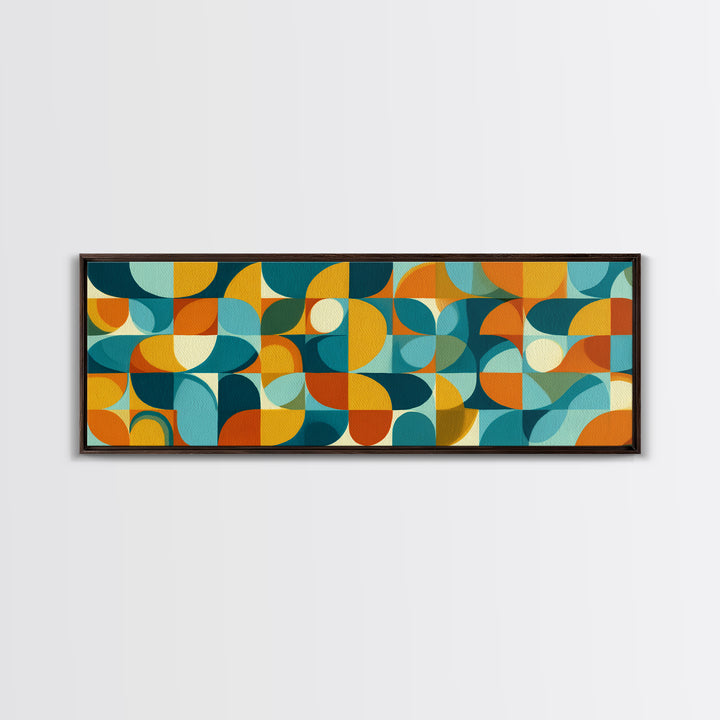Teal Orange Aqua Rounded Geometric Shapes Canvas Print, Mid Century Modern Wall Art, Retro Bauhaus Poster, Living Room Decor
