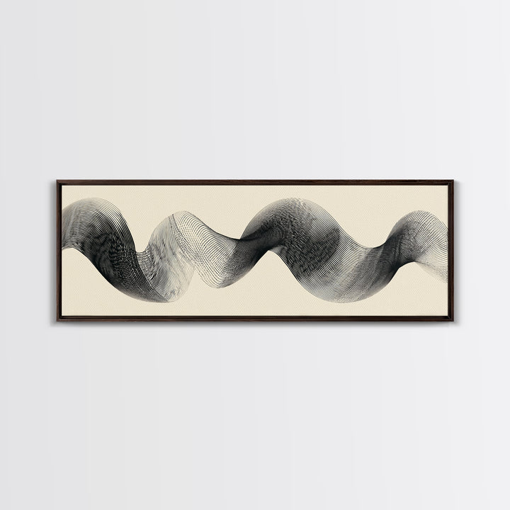 Black Ink Sine Wave Framed Canvas Print, Minimalist Abstract Wall Art, Modern Geometric Line Poster, Neutral Office Decor