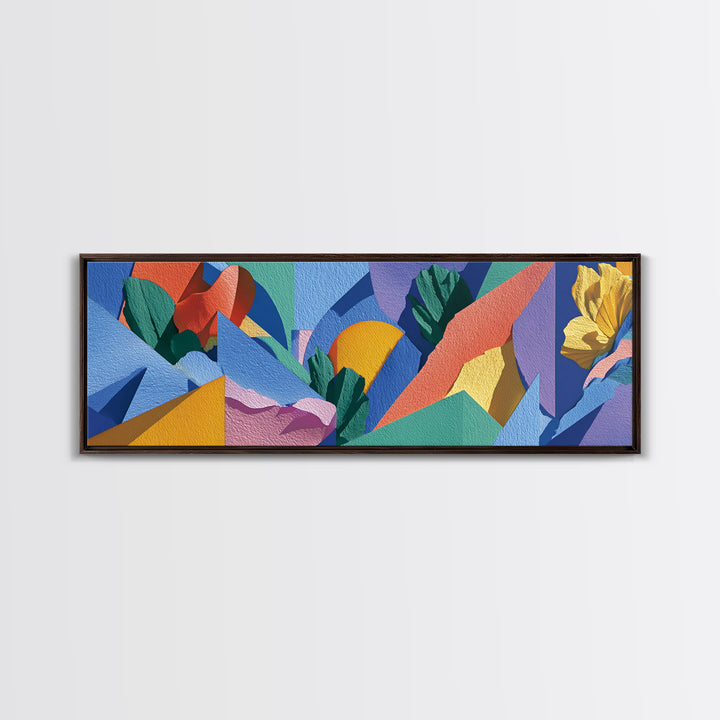 Colorful Tropical Geometric Leaves Wall Art, Midcentury Modern Abstract Canvas, Bold MCM Decor, Retro Living Room Print Gift