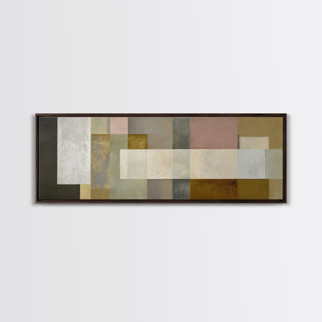 Neutral Muted Rectangle Canvas Print, Midcentury Modern Abstract Wall Decor, Beige Gray MCM Art, Minimalist Living Room Print