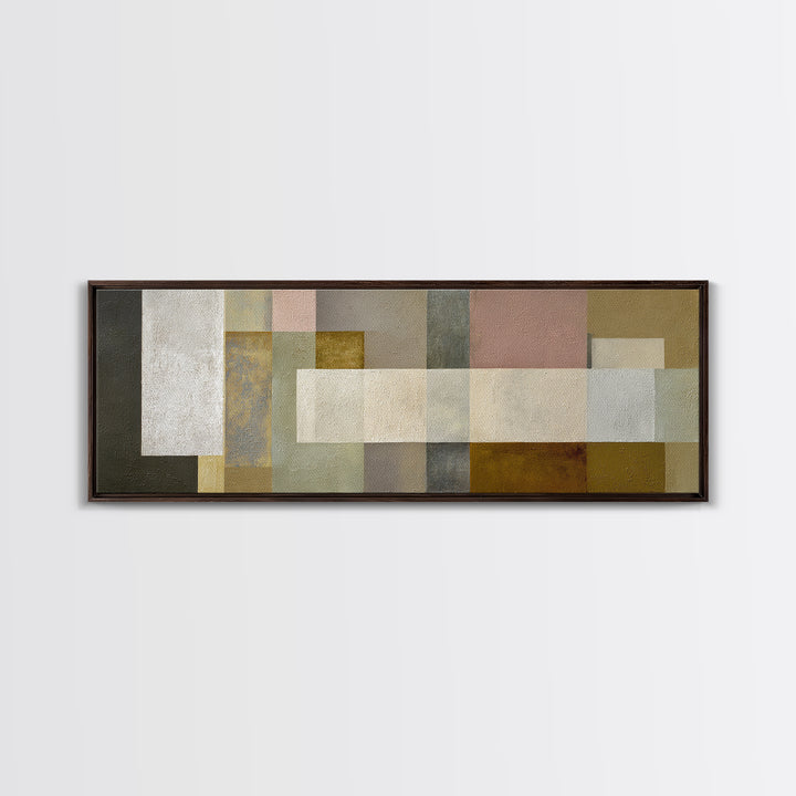 Neutral Muted Rectangle Canvas Print, Midcentury Modern Abstract Wall Decor, Beige Gray MCM Art, Minimalist Living Room Print