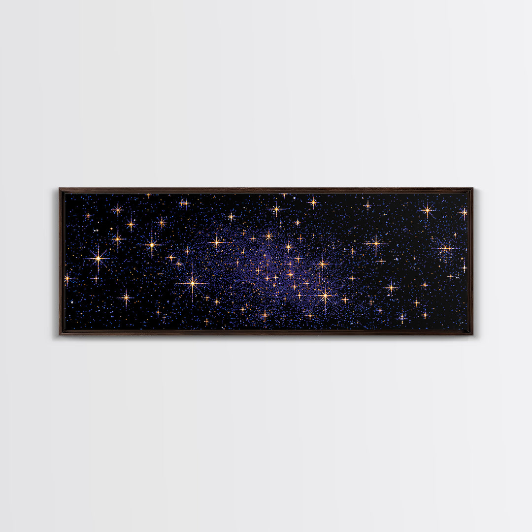 Golden Star Field Canvas Print, Cosmic Modern Wall Art, Navy Celestial Space Poster, Elegant Bedroom Home Office Decor Gift