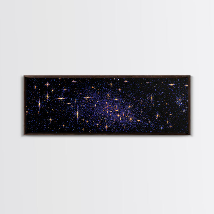 Golden Star Field Canvas Print, Cosmic Modern Wall Art, Navy Celestial Space Poster, Elegant Bedroom Home Office Decor Gift