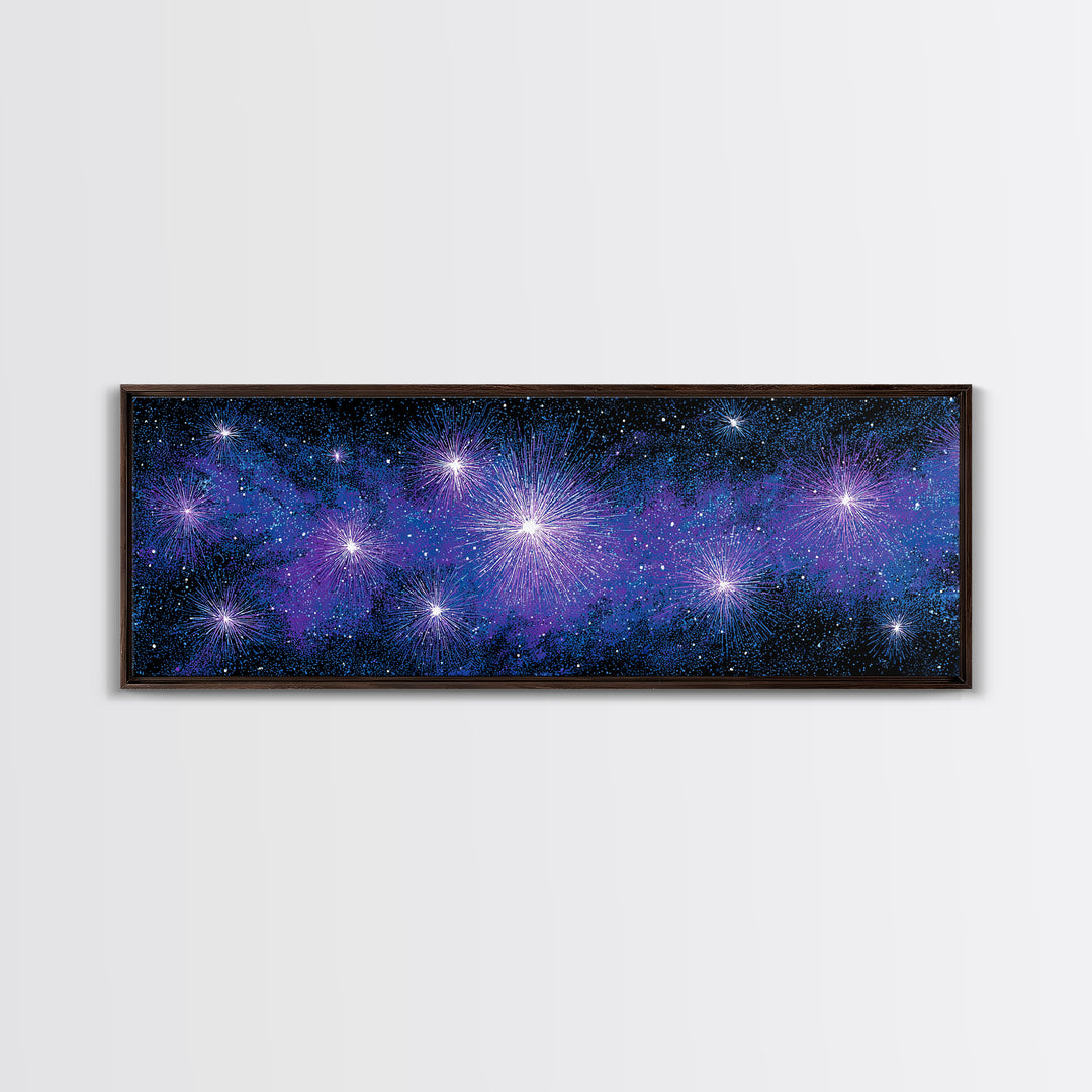 Purple Blue Galaxy Starburst Wall Art, Cosmic Modern Abstract Print, Celestial Space Decor, Vibrant Bedroom And Home Office Canvas Gift