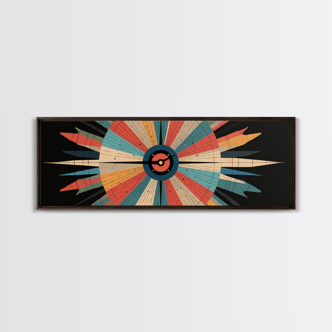 Retro Atomic Target Starburst Wall Art, Midcentury Modern Abstract Print, Geometric MCM Decor, Panoramic Space Age Poster