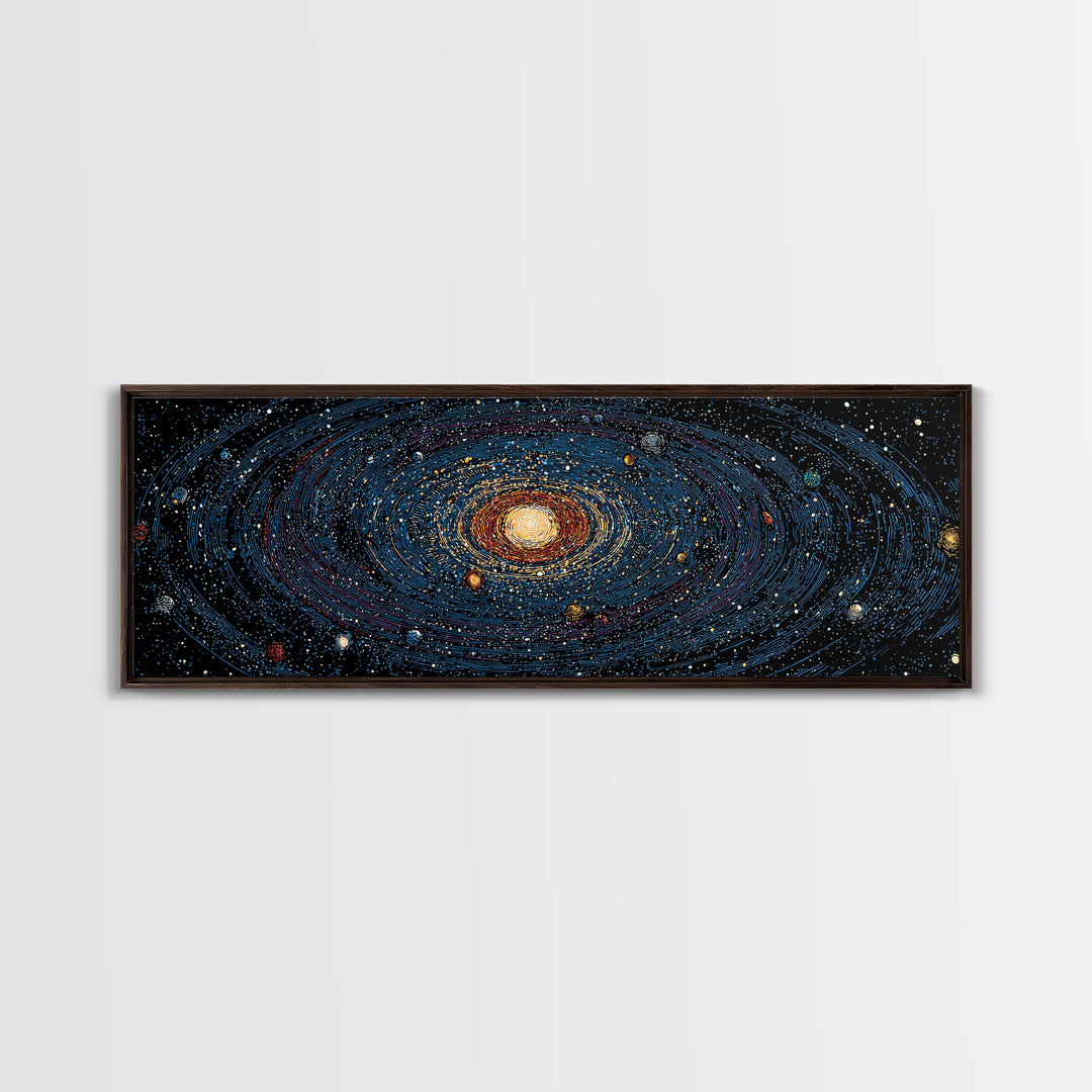 Spiral Galaxy Star Map Canvas Print, Blue Orange Cosmic Wall Decor, Modern Space Abstract Poster, Panoramic Astronomy Art