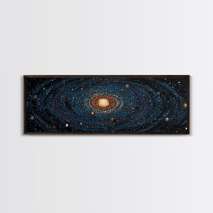 Spiral Galaxy Star Map Canvas Print, Blue Orange Cosmic Wall Decor, Modern Space Abstract Poster, Panoramic Astronomy Art