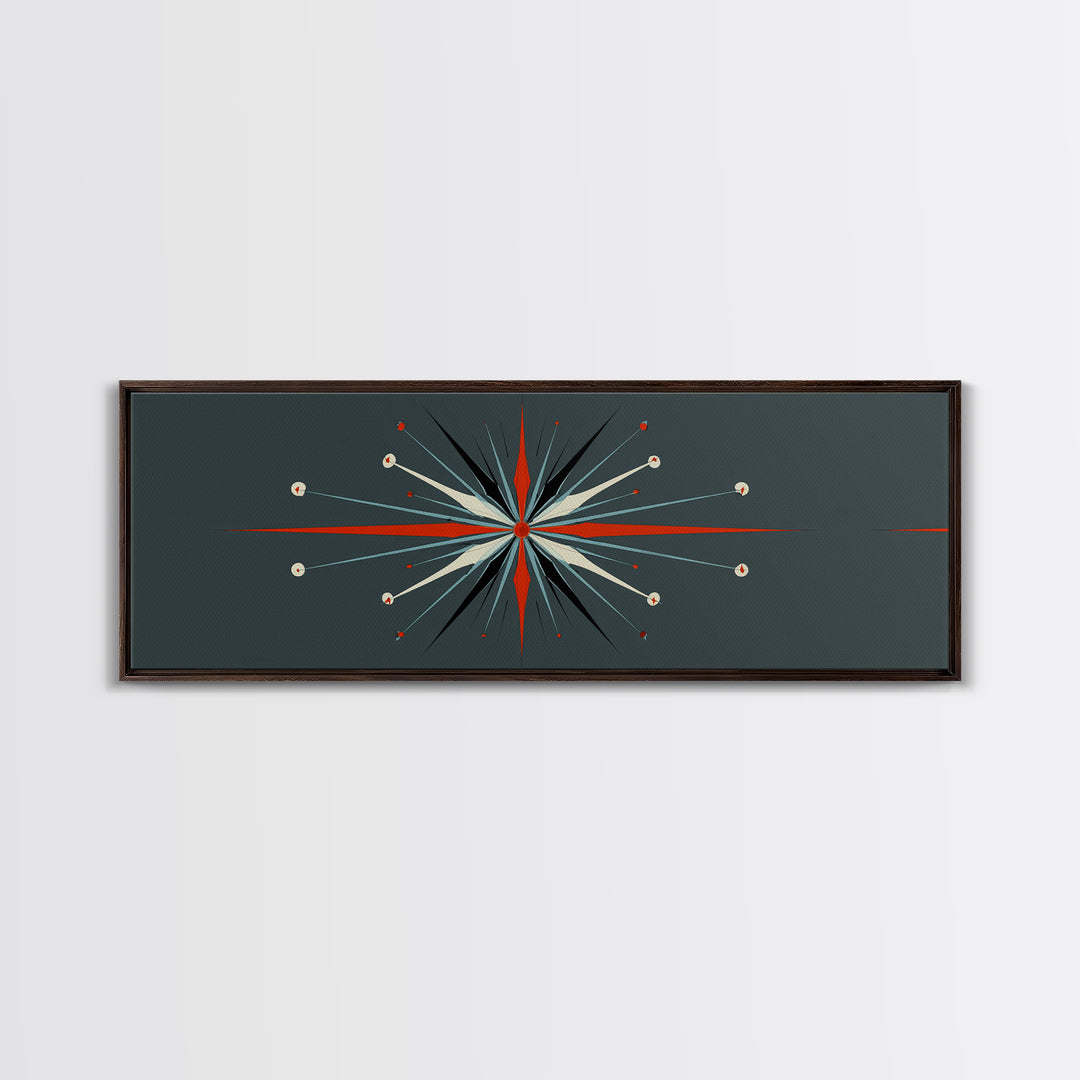 Atomic Red And Teal Starburst Wall Art, Mid Century Modern Decor, Retro Geometric Print, MCM Wall Decor, Space Abstract Art