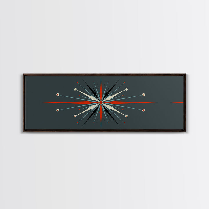 Atomic Red And Teal Starburst Wall Art, Mid Century Modern Decor, Retro Geometric Print, MCM Wall Decor, Space Abstract Art