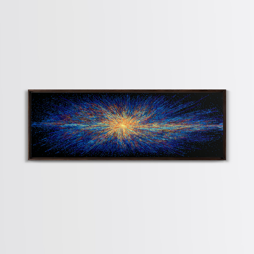 Blue And Orange Particle Burst Canvas Print, Cosmic Retro Wall Art, Modern Abstract Art Print, Space Abstract Art, Digital Art