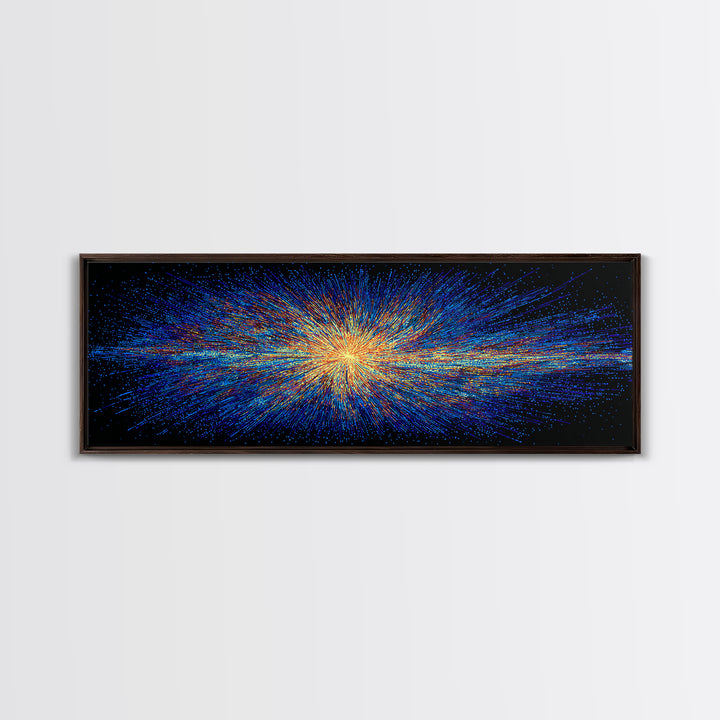 Blue And Orange Particle Burst Canvas Print, Cosmic Retro Wall Art, Modern Abstract Art Print, Space Abstract Art, Digital Art