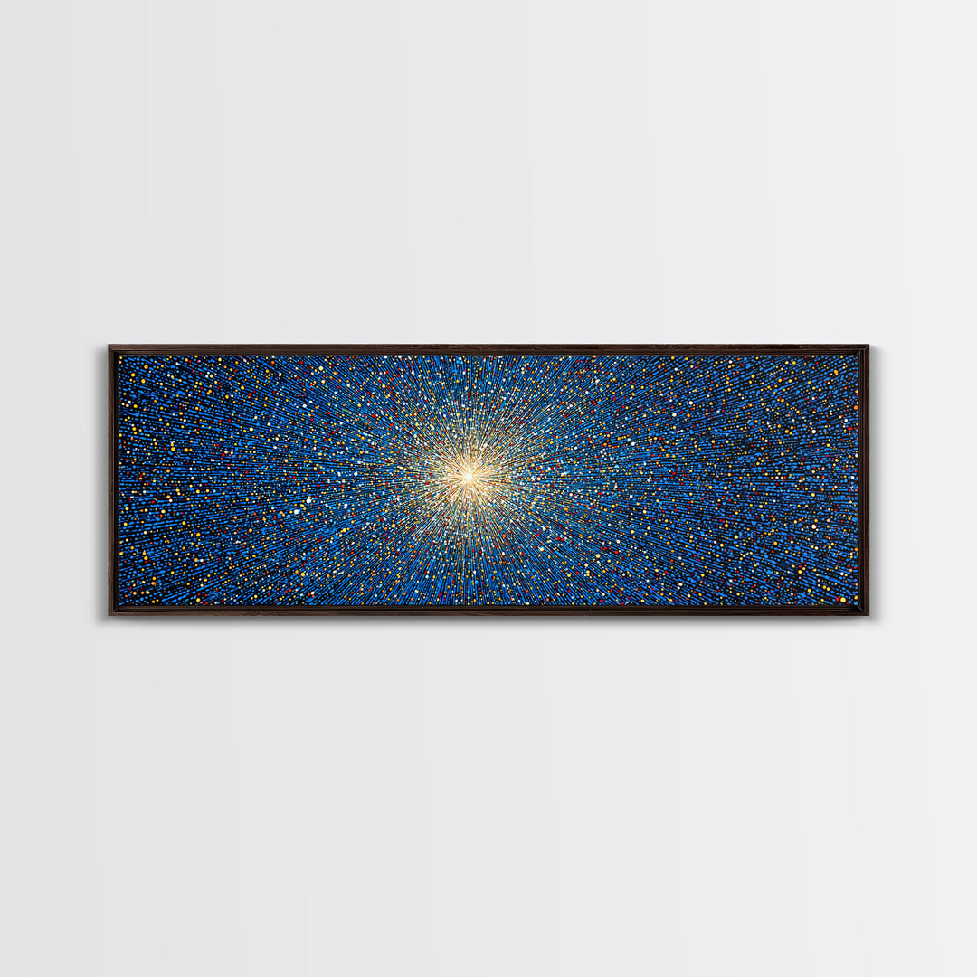 Blue Orange Pixel Particle Burst Canvas Print, Modern Abstract Art, Digital Art Print, Retro Sci Fi Wall Decor, Space Poster