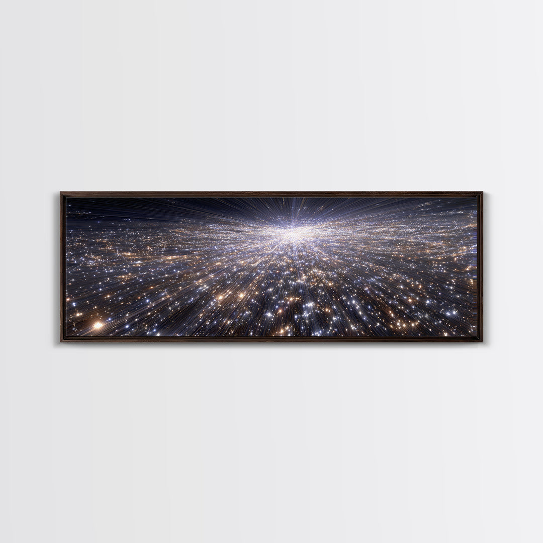 Silver Sparkling Starfield Wall Art, Modern Cosmic Canvas Print, Space Abstract Art, Panoramic Poster, Living Room Decor