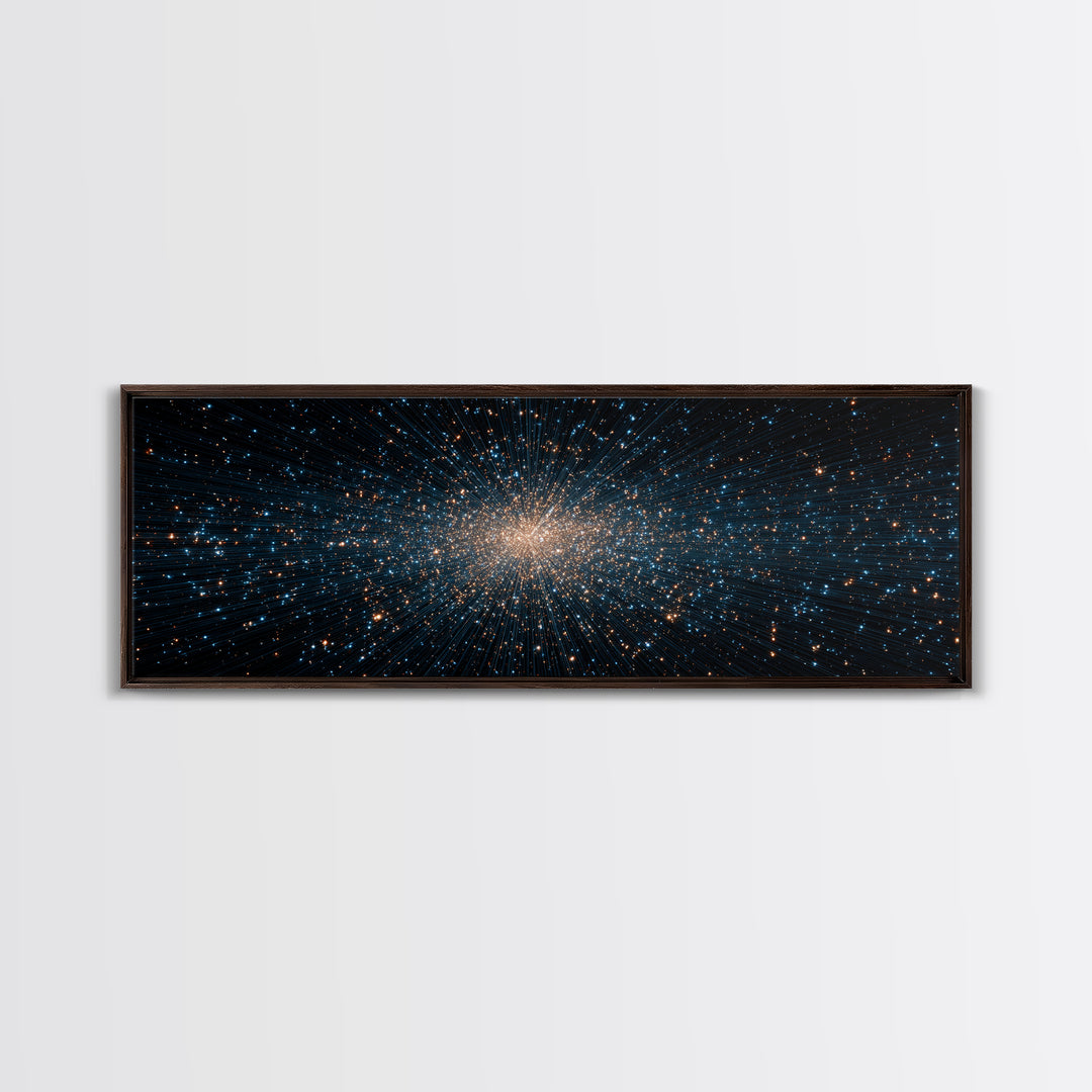 Blue Gold Star Particle Cloud Canvas Print, Modern Abstract Art Print, Cosmic Wall Art, Space Abstract Decor, Office Poster