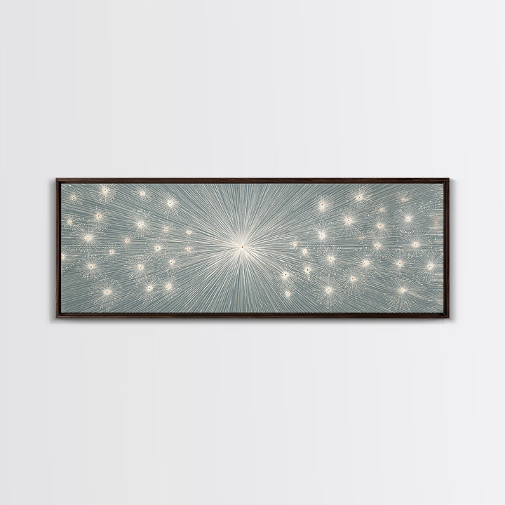 Radiant Silver Starburst Dotted Abstract Wall Art, Midcentury Modern Art Print, Atomic Retro Office Decor, Large Canvas Print